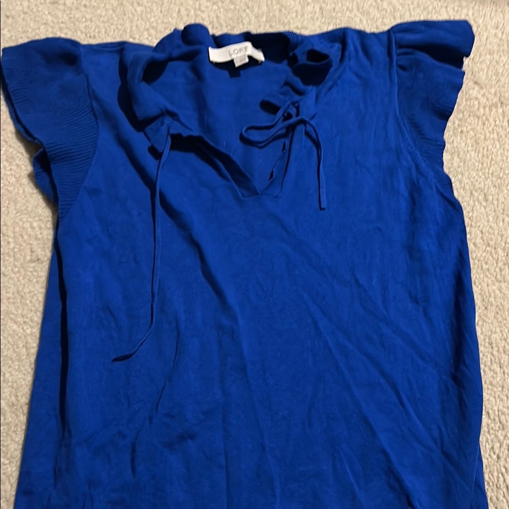 LOFT Women's Blue Top Cap Sleeve Size Large